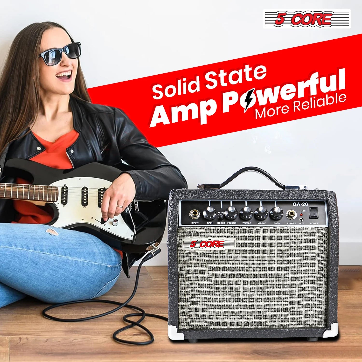 5 Core Guitar Amp for Electric Bass Acoustic Portable Amplifier Practice Amplificador 20W BLACK