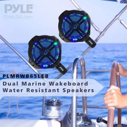 PLMRWB65LEB 6.5 Inch 200 Watt Marine Dual Tower Wakeboard Speakers, Black