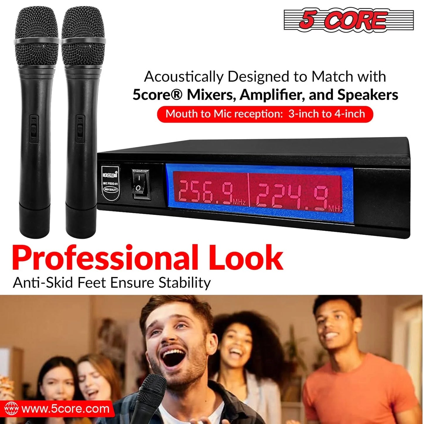 5Core Wireless Microphone VHF Fixed Dual Frequency Microfono Inalambrico 100FT Range